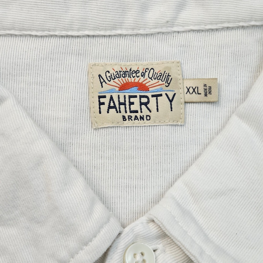 Faherty Polo Shirt Mens XXL White Short Sleeve Pocket Coastal Preppy Breathable - Picture 4 of 10